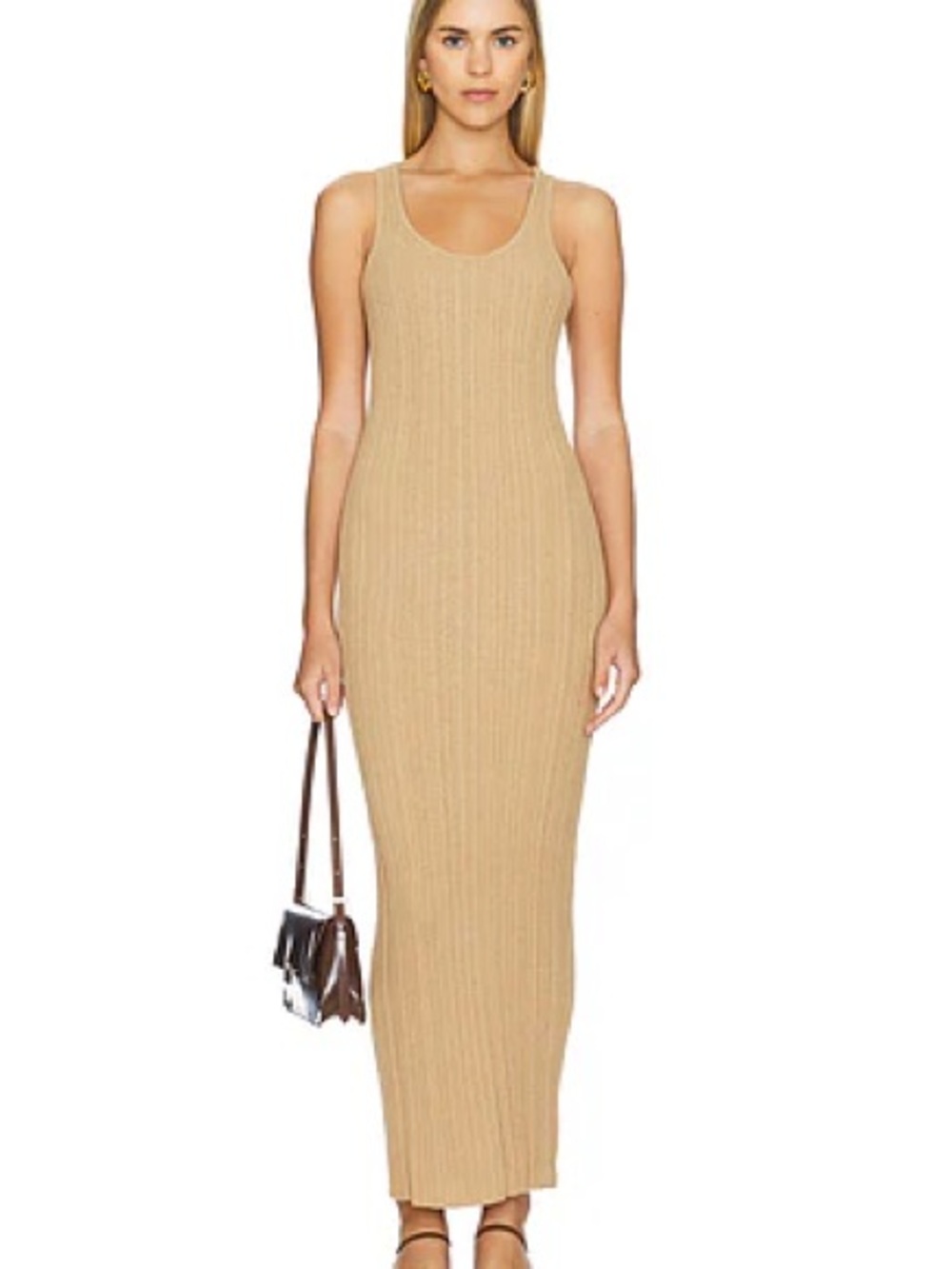 Ribbed Cream Sleeveless Maxi Dress by L’academie